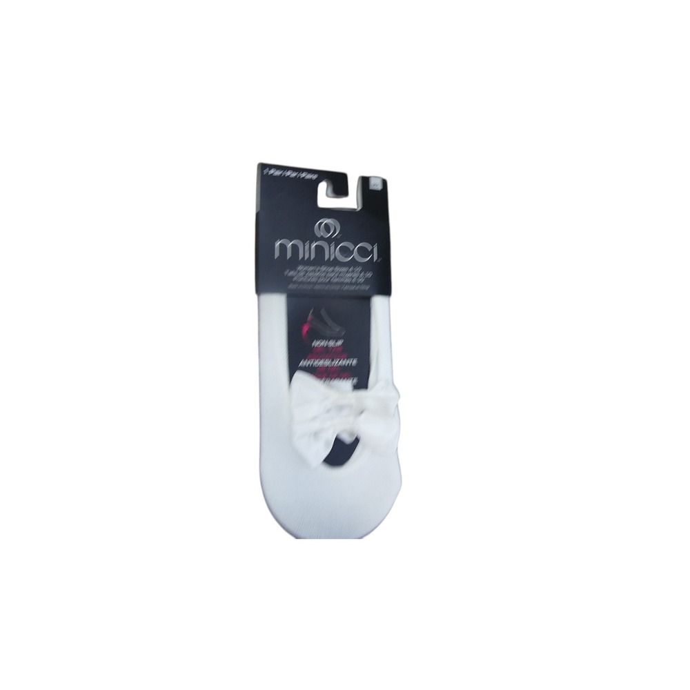 Minicci No Show Liner Socks Womens M/L White NEW Bow Non-Slip Heel Grip